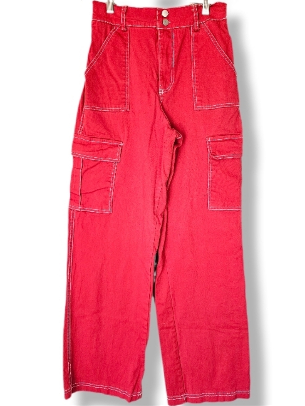 Women's Red Cargo Pants Size M Y2K 2000's Baggy Skater Streetwear Retro Inspired